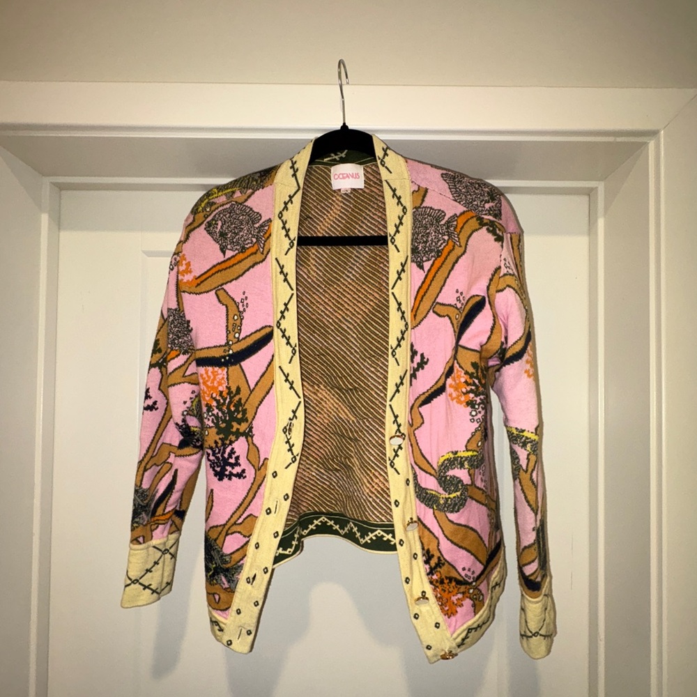 Oceanus Pink Fish Knit Cardigan